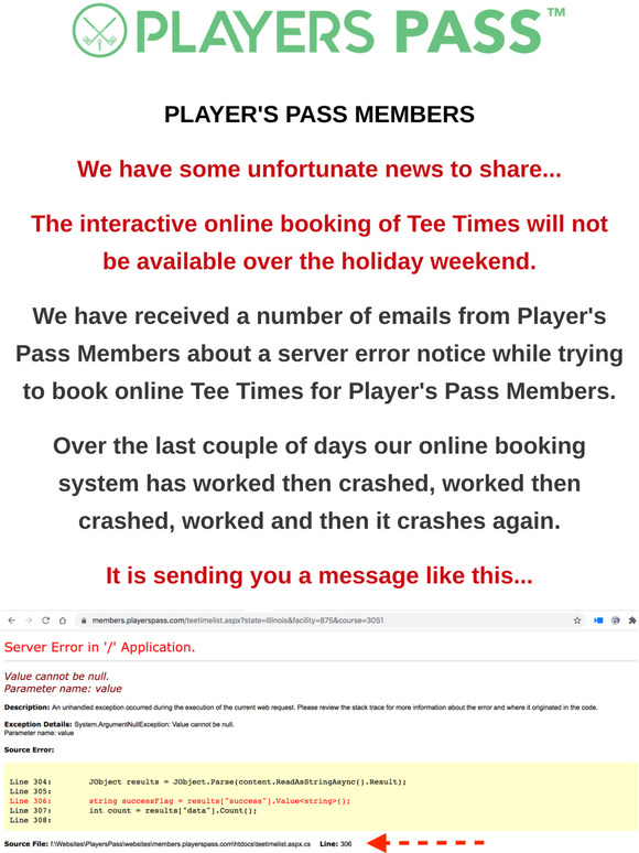 BOOKING TEE TIMES on the Player's Pass Website