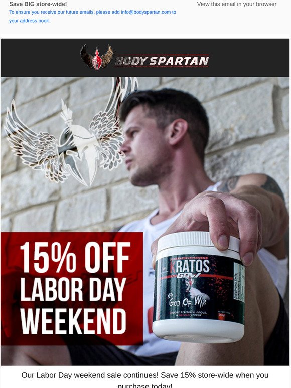 TODAY - Save 15% on supplements and apparel!