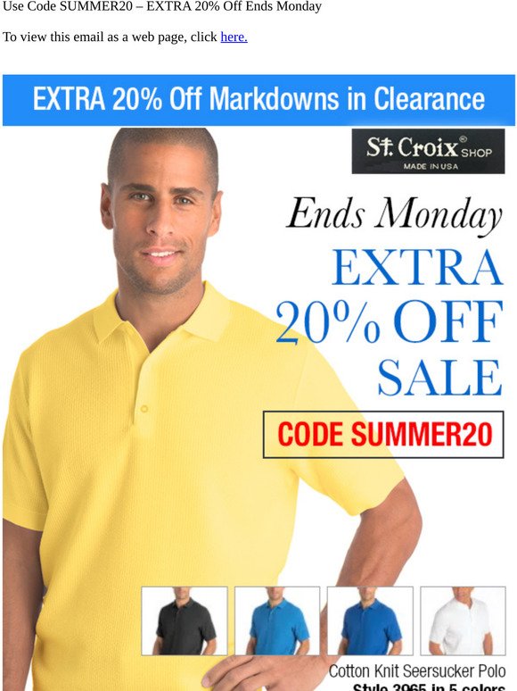 “Final Days – 20% Off Clearance with SUMMER20 Ends Monday!"