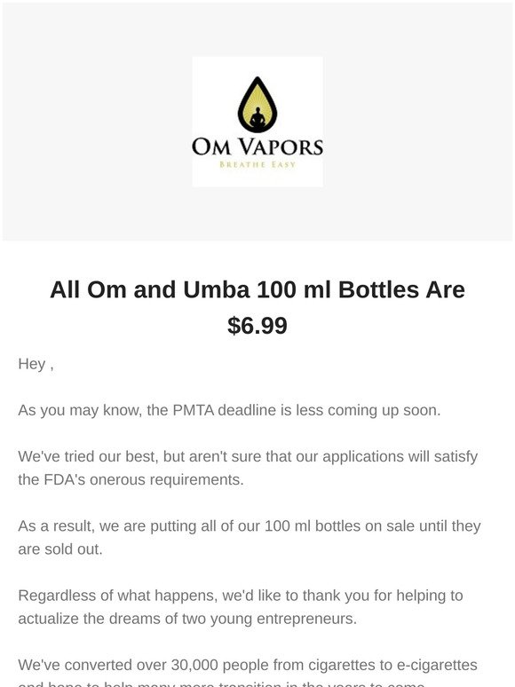 PMTA Sale: 100ml Bottles are Only $6.99 😍