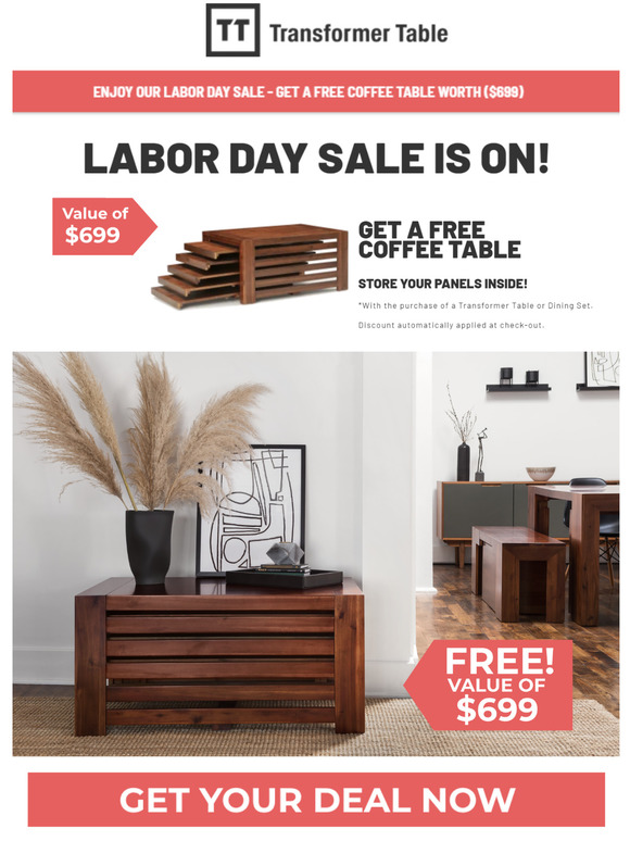 Transformer Table Labor Day Sale Get a FREE Coffee Table NOW with