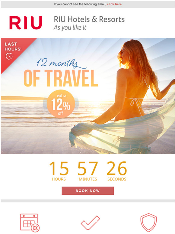 Riu Hotels & resorts Last hours to get an extra 12 OFF in your next