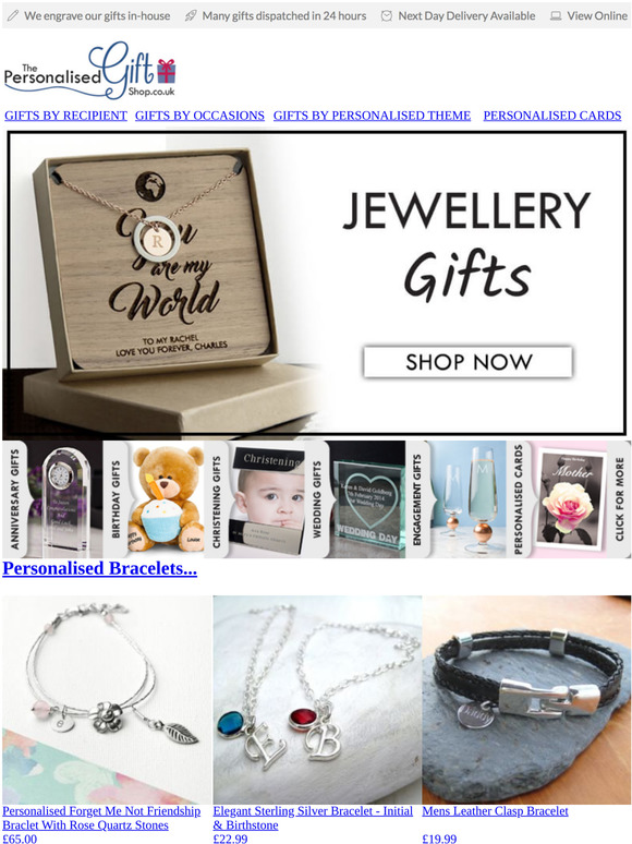 Personalised Jewellery - Bracelets, Necklaces, Watches and More...
