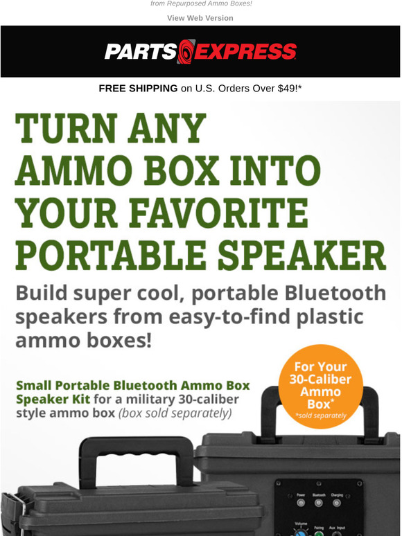 parts express large portable bluetooth ammo box speaker kit components