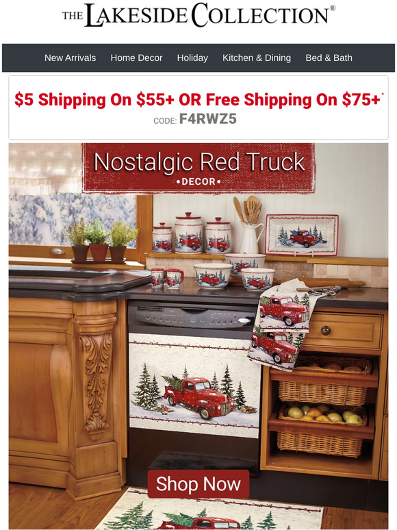 Lakeside Collection Nostalgic Red Truck Decor Milled