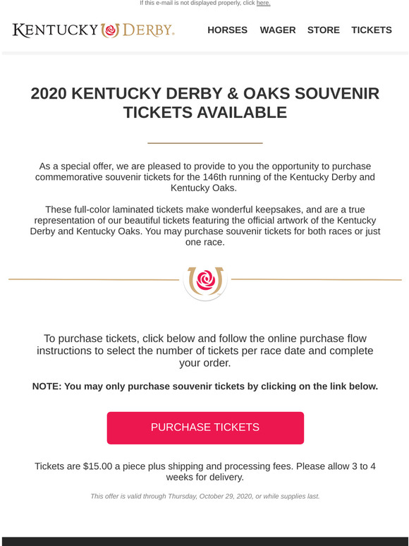 kentucky derby store Derby Oaks Souvenir Tickets Milled