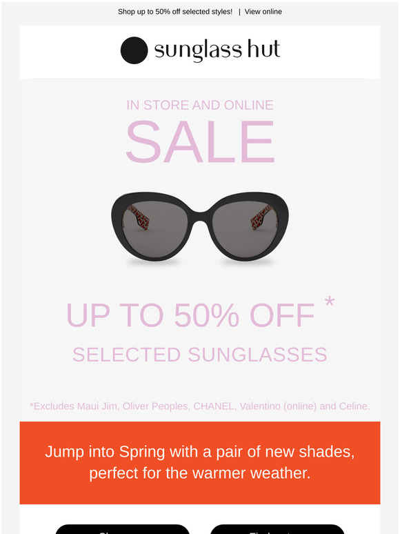 sunglass hut 50 off