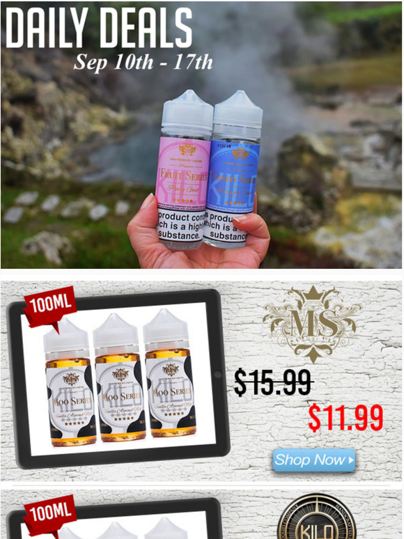 Daily Deals: Kilo E-Liquids $11.99, OMG E-Liquids $12.99