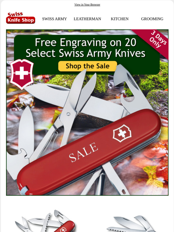 Swiss Knife Shop Free Engraving on 20 Select Swiss Army Knives at Our Fall Engraving Sale Milled