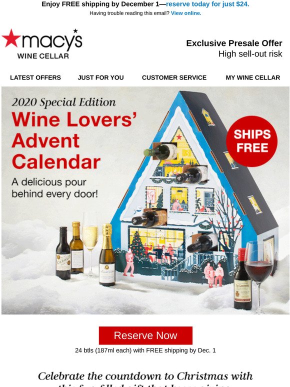 Macy's Wine Cellar Presenting the 2020 Wine Lovers’ Advent Calendar
