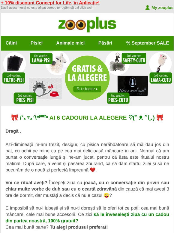 zooplus RO: 💝 Ai un CADOU înăuntru, la alegere din 6 produse