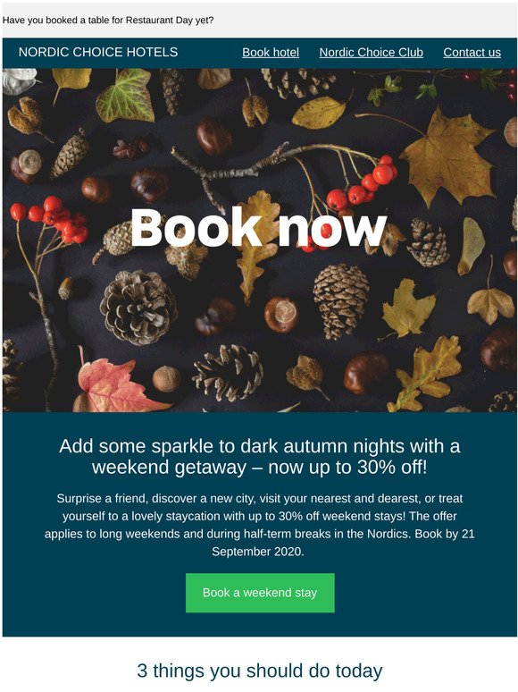 Get up to 30% off weekend stays this autumn!
