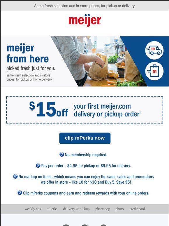 Meijer 15 Off Your First Deivery or Pickup Order Milled