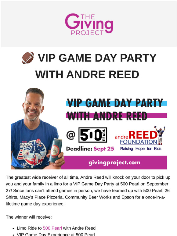 Andre Reed hosts VIP game day sweepstakes to raise funds for local