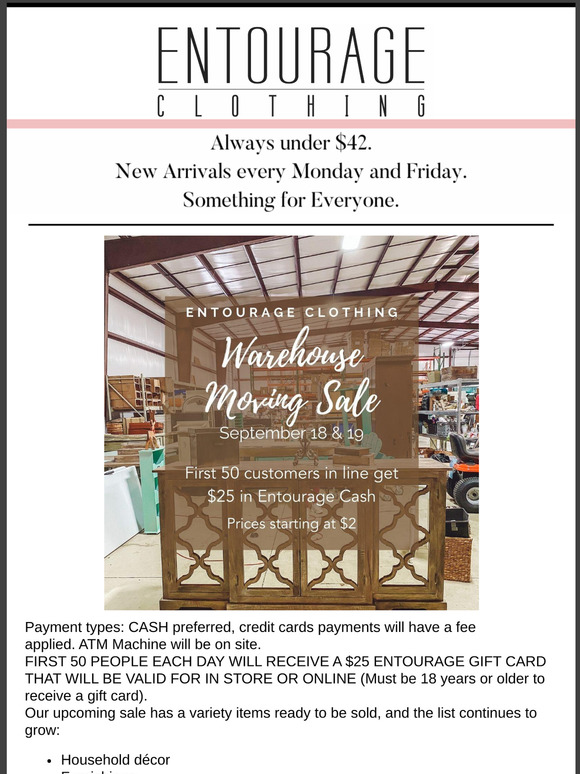 Starts tomorrow!  HUGE Warehouse Sale!
