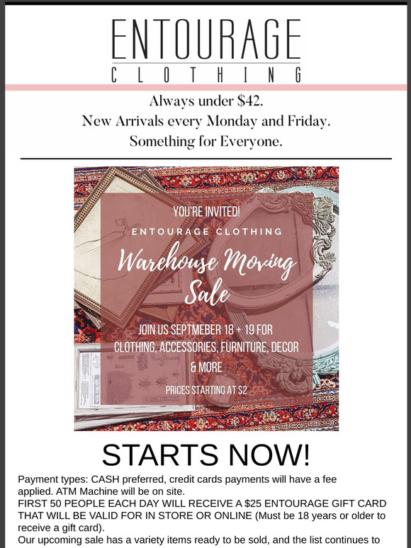 Starts Now!  HUGE Warehouse Sale!  Don't have FOMO!