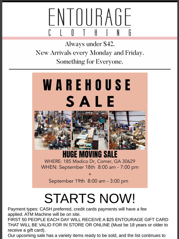 Last DAY!   HUGE Warehouse Sale!  Don't miss out!