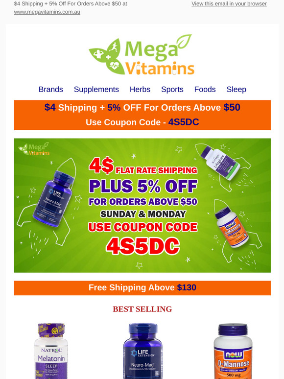 $4 Shipping + 5% Off For Orders Above $50