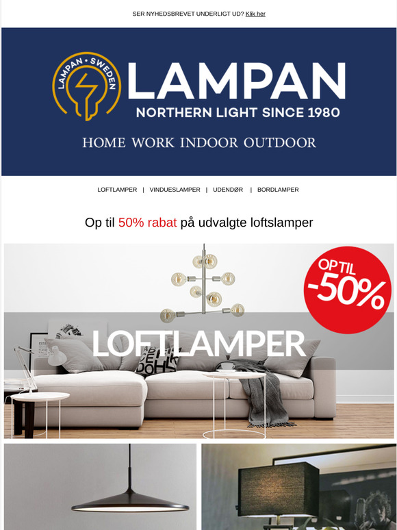 Op til 50% rabat på udvalgte loftslamper
