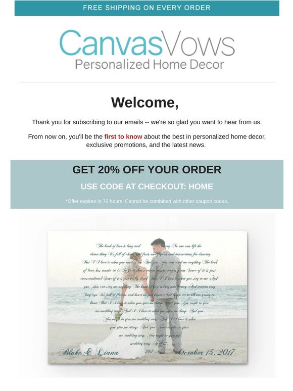 Hey, Welcome To Canvas Vows! Here's 20% Off