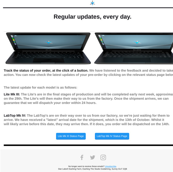 Star Labs LabTop Mk IV & Lite Mk III Status Page Milled