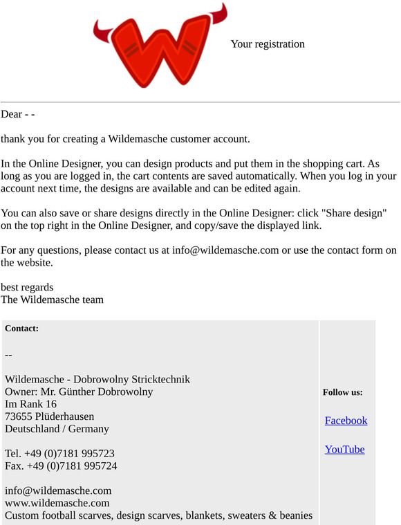 Wildemasche: Shop registration