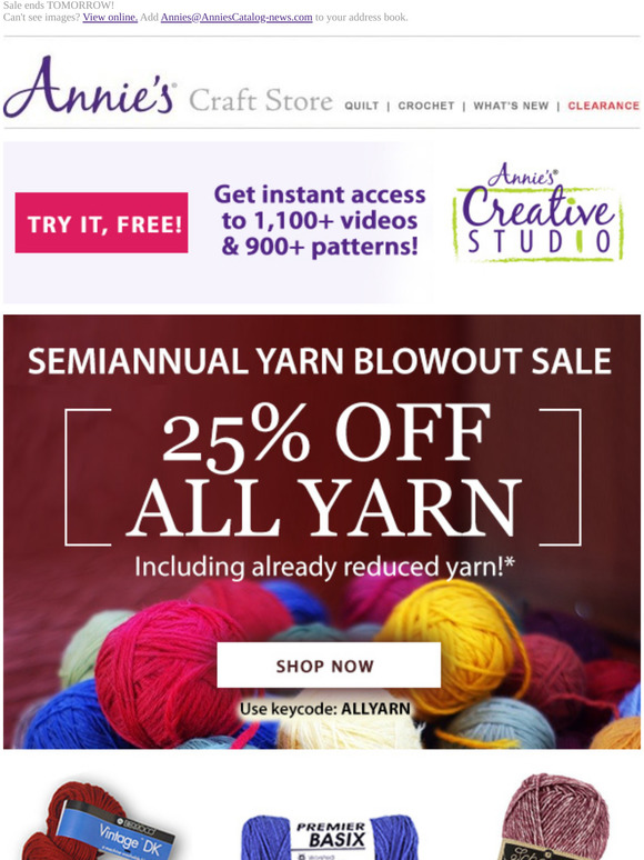 Annie’s: Yarn BLOWOUT SALE 🧶 Save up to 60% on name brands! | Milled