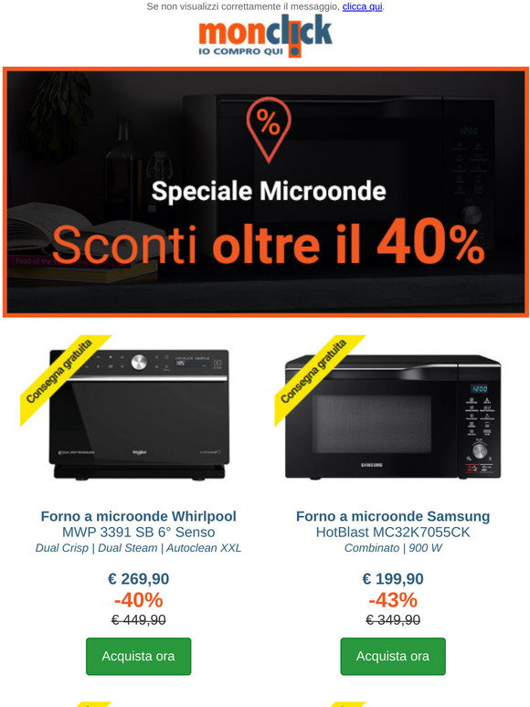 Monclick: -40% su microonde Samsung e Whirlpool 🍜 🍲 🍚 | Milled