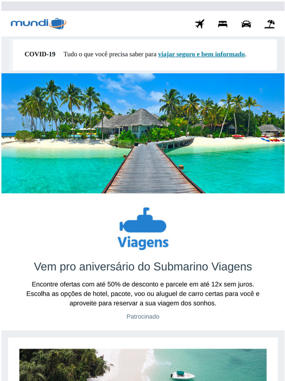 Comemore o aniversário do Submarino Viagens com a viagem dos seus sonhos.