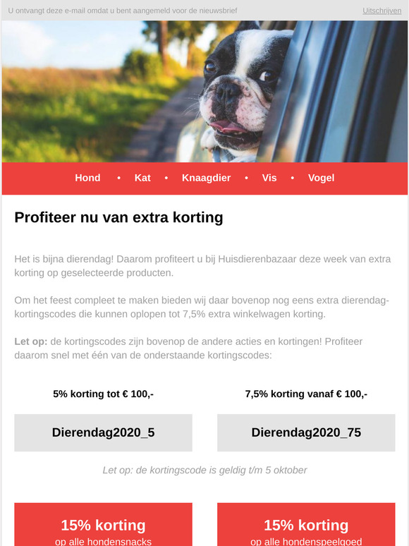 Profiteer nu van extra dierendag-korting