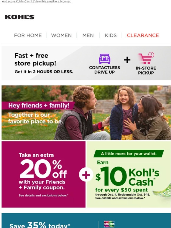 Kohl's Dropping by with extra savings 20 off starts today! Milled
