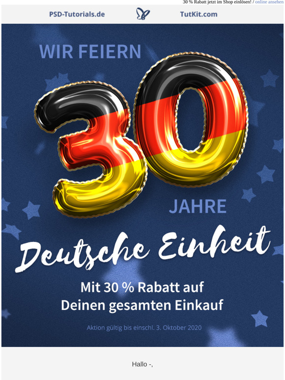 Feiere mit uns! 30 % Rabatt auf alles zum 30. Jahrestag der Deutschen Einheit