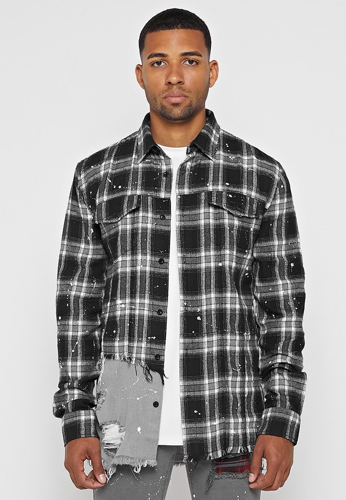 Manière De Voir The Paint Splatter Check & Denim Shirt Milled