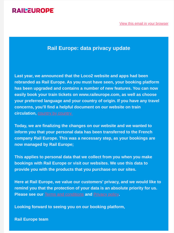 Rail Europe: data privacy update