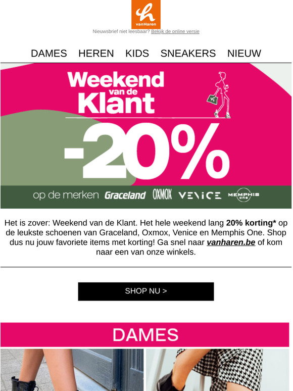 vanHaren : PssstWeekend van de Klant is gestart! 20% korting op de heel  veel schoenen | Milled