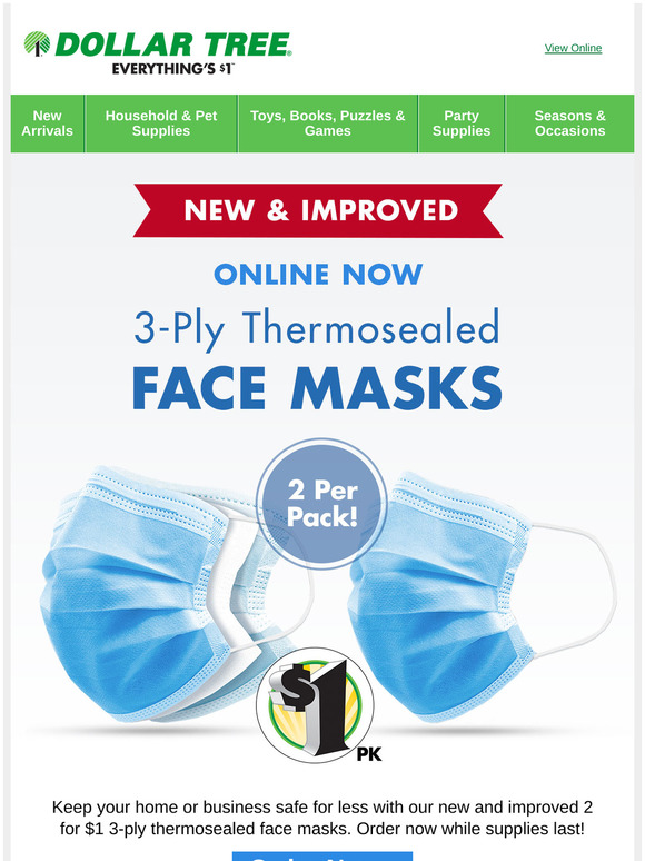 Dollar Tree Shop 2 for 1 Face Masks Online! Milled