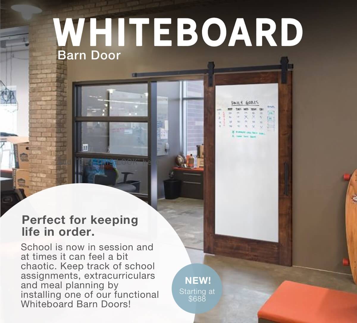 Rustica Hardware The NEW Whiteboard Barn Door! Perfect for Keeping Life in Order Milled