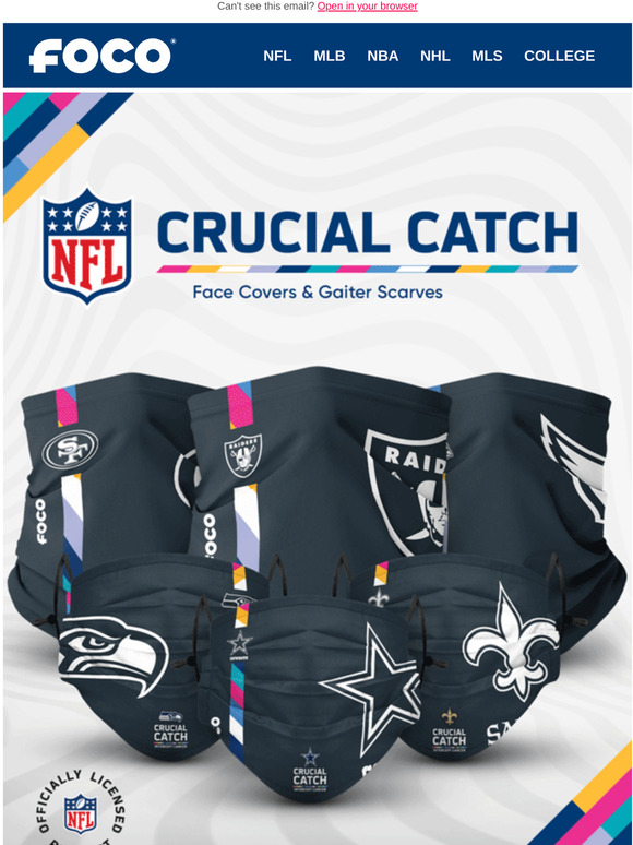 SHOP NFL Crucial Catch Collection, NFL Crucial Catch Face Covers, NFL Crucial  Catch Gaiters. FOCO