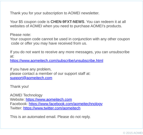 AOMEI Newsletter Coupon