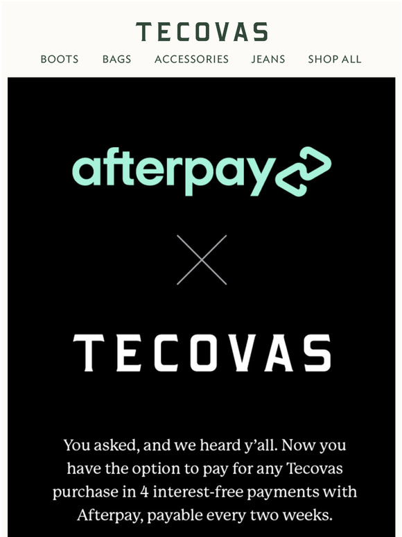 tecovas afterpay