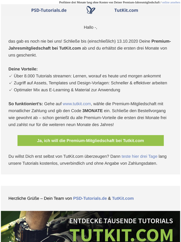 3 Monate gespart 😀 Deine Premium-Mitgliedschaft bei TutKit.com