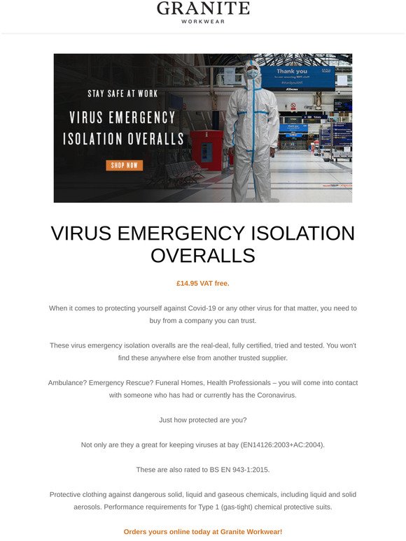 Protect Yourself From The Coronavirus With These Virus Emergency Isolation Overalls