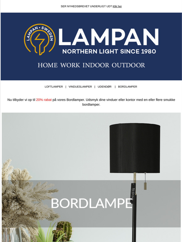 Op til 20% rabat på vores Bordlamper