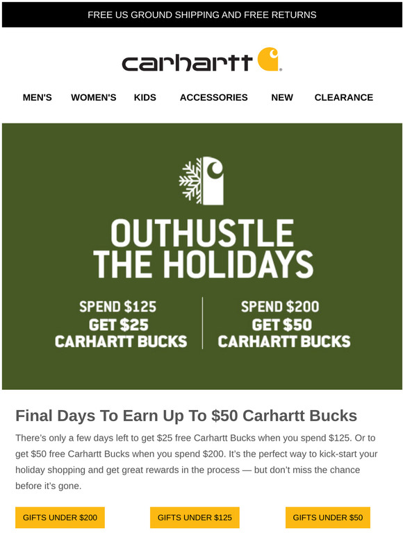 Carhartt Time’s running out to earn 50 Free Carhartt Bucks Milled