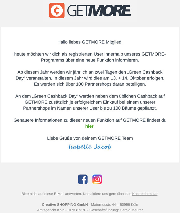 Neue Funktion auf GETMORE – Green Cashback Day