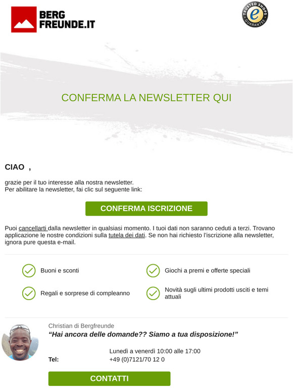 Conferma subito la newsletter!
