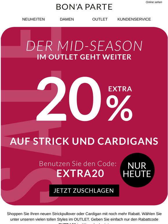 20 % EXTRA auf Strick & Cardigans im Outlet