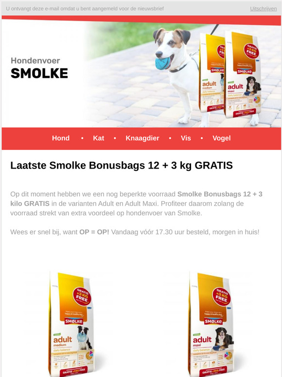 Laatste Smolke Bonusbags 12 + 3 kg GRATIS 🐶 🦴