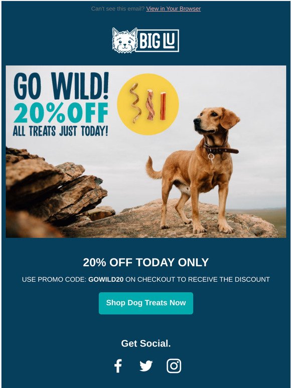 Go Wild! 20% OFF All Treats just today! Hurry While Treats Last!
