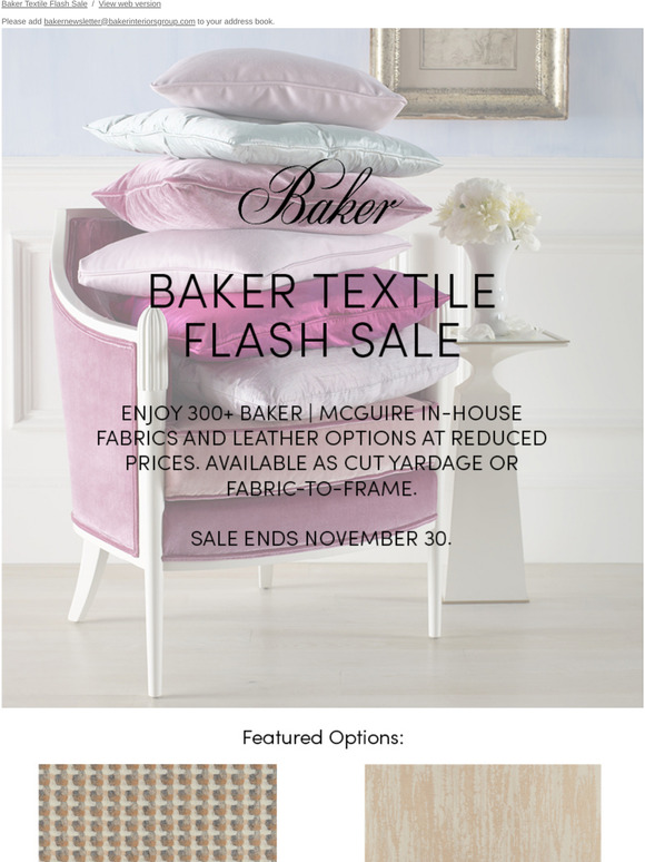 Baker Textile Flash Sale Now Through November 30th